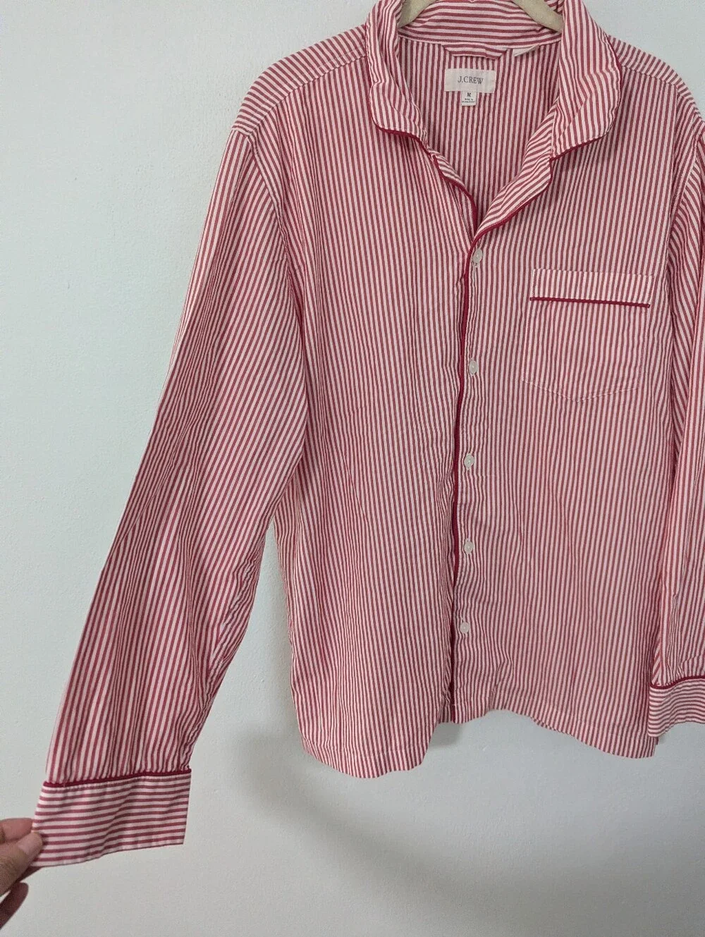 J. Crew Poplin Pajama Set Striped Shirt Button Front & Pants White Red Medium M